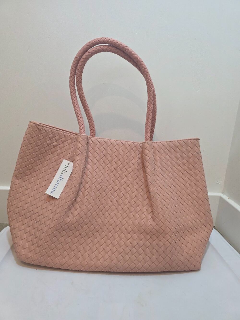 Lulu Dharma Dusty Pink Woven Vegan Leather Tote Bag Nude